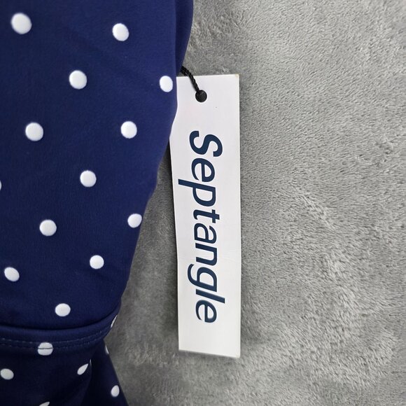 Women Septangle Ruching Navy Blue Polka Dot Swim Dress Nylon Stretch Size 24W - Picture 3 of 11